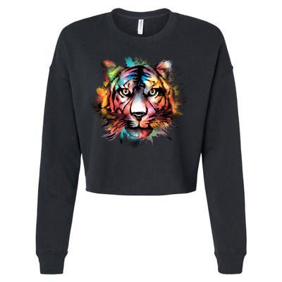 Cool Colorful Abstract Realistic Tiger Face Cropped Pullover Crew