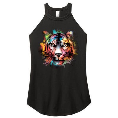 Cool Colorful Abstract Realistic Tiger Face Women's Perfect Tri Rocker Tank