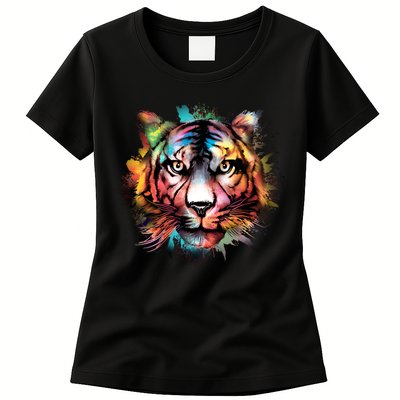 Cool Colorful Abstract Realistic Tiger Face Womens T-Shirt