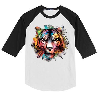 Cool Colorful Abstract Realistic Tiger Face Kids Colorblock Raglan Jersey