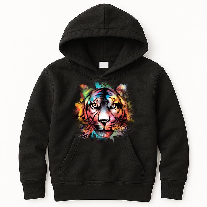 Cool Colorful Abstract Realistic Tiger Face Kids Hoodie