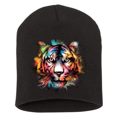 Cool Colorful Abstract Realistic Tiger Face Short Acrylic Beanie