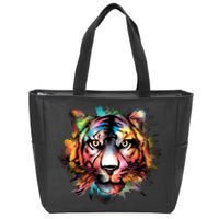 Cool Colorful Abstract Realistic Tiger Face Zip Tote Bag