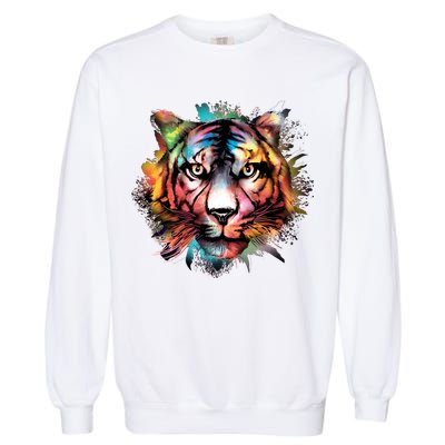 Cool Colorful Abstract Realistic Tiger Face Garment-Dyed Sweatshirt