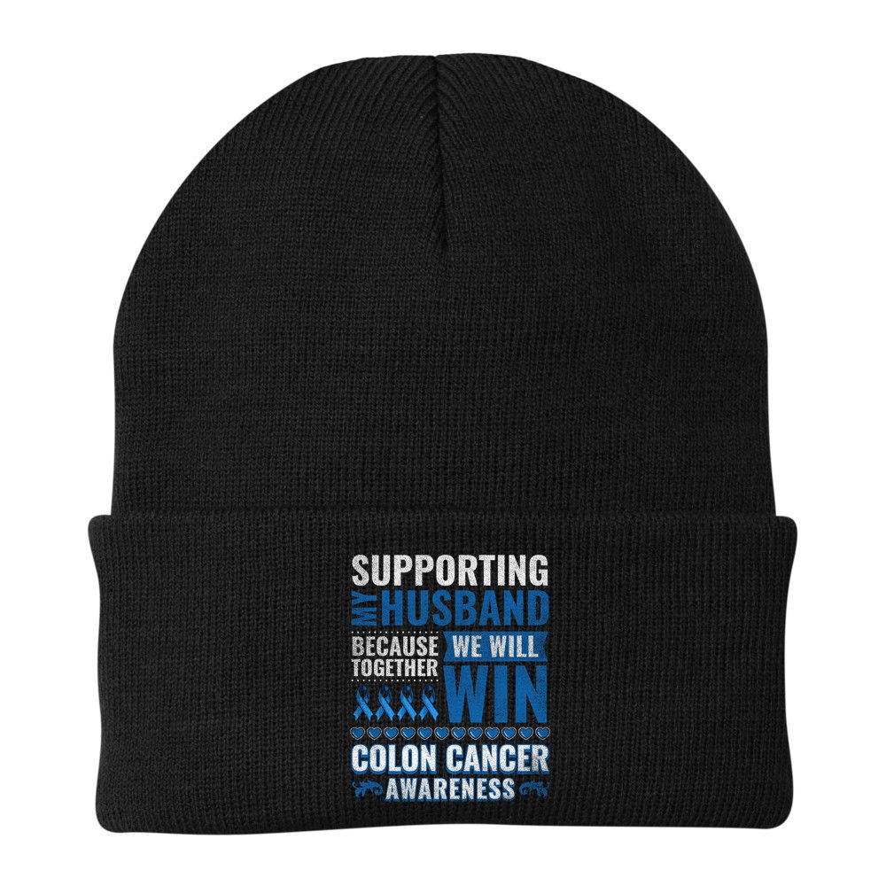 Colon Cancer Awareness Colonoscopy Support Husband Gift Beanie