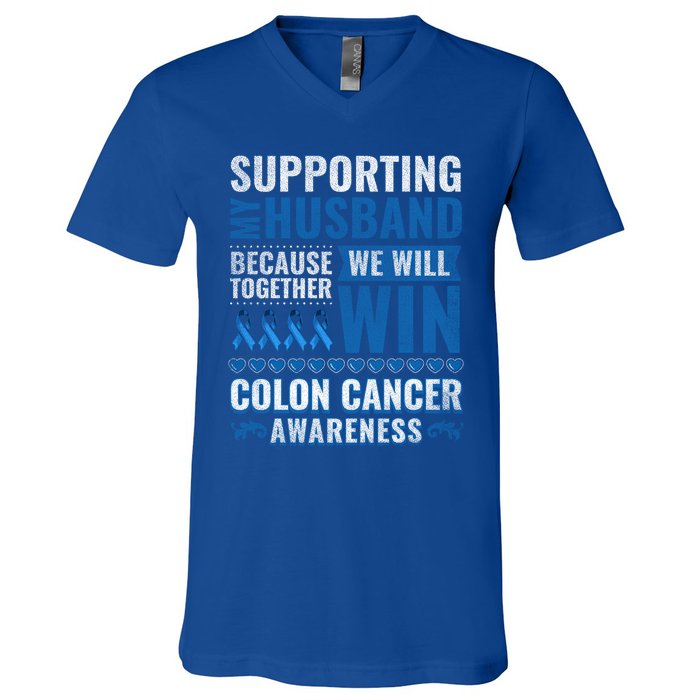 Colon Cancer Awareness Colonoscopy Support Husband Gift V-Neck T-Shirt