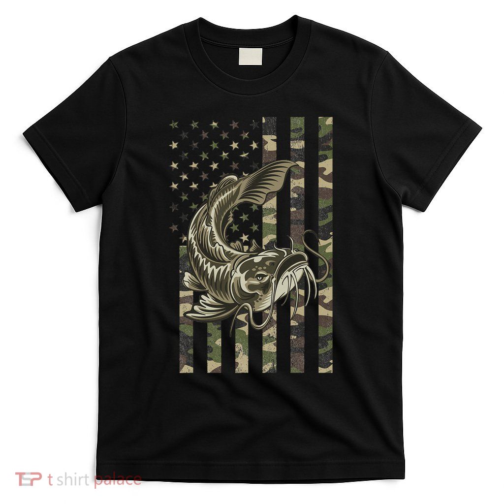 Catfishing, Camo American Flag With Catfish T-Shirt