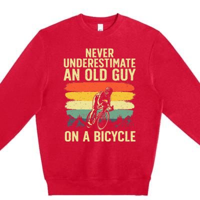 Cool Cycling Art For Men Grandpa Bicycle Riding Cycle Racing Premium Crewneck Sweatshirt