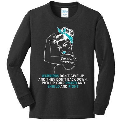 Cervical cancer awareness wo teal ribbon gift Kids Long Sleeve Shirt