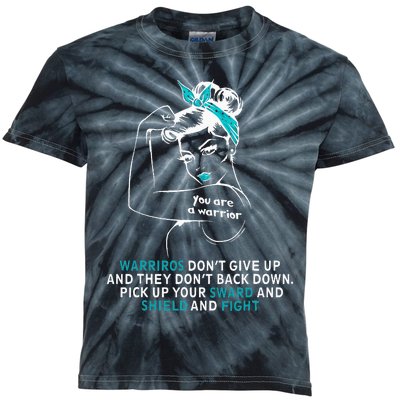 Cervical cancer awareness wo teal ribbon gift Kids Tie-Dye T-Shirt