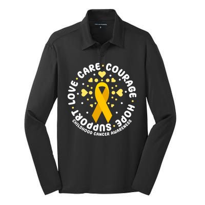 Childhood Cancer Awareness Support Family Silk Touch Performance Long Sleeve Polo