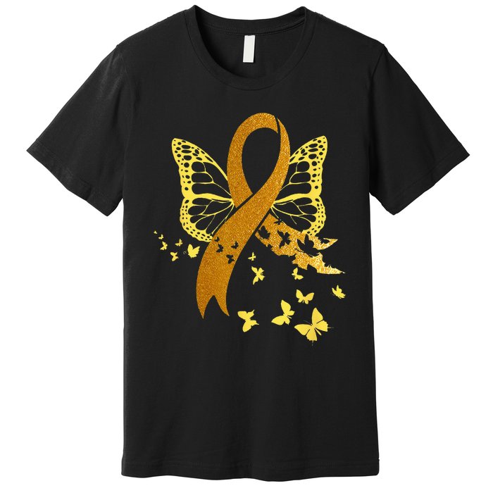 Childhood Cancer Awareness Gold Ribbon Butterfly Fighter Premium T-Shirt