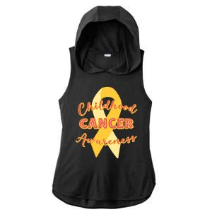 Childhood Cancer Awarebess Golden Gold Robbon Ladies PosiCharge Tri-Blend Wicking Draft Hoodie Tank