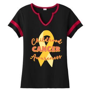 Childhood Cancer Awarebess Golden Gold Robbon Ladies Halftime Notch Neck Tee