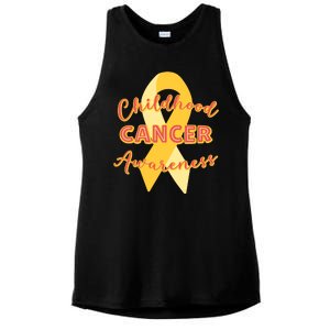 Childhood Cancer Awarebess Golden Gold Robbon Ladies PosiCharge Tri-Blend Wicking Tank