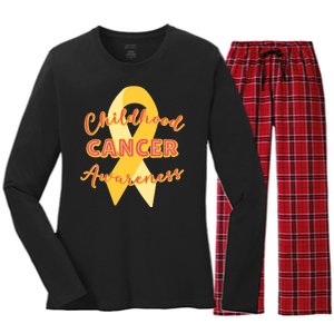 Childhood Cancer Awarebess Golden Gold Robbon Women's Long Sleeve Flannel Pajama Set 