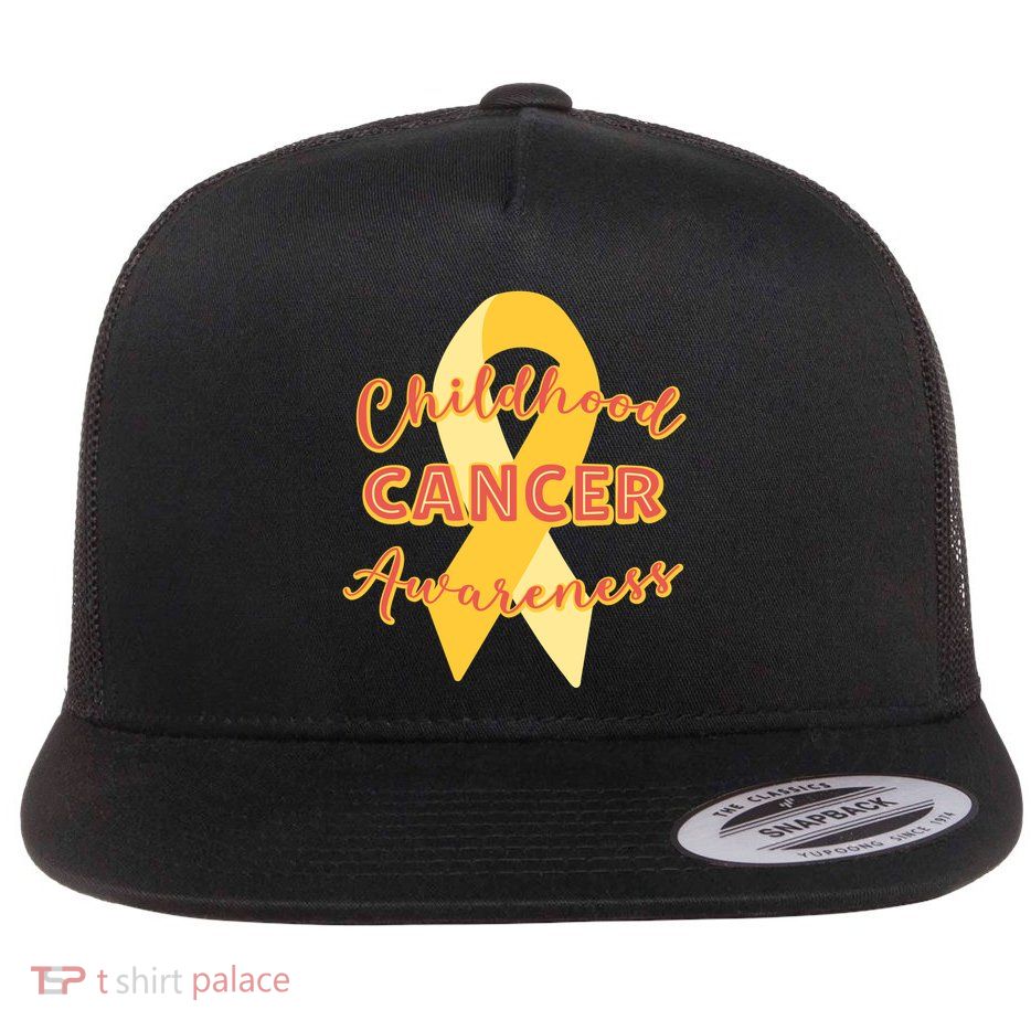Childhood Cancer Awarebess Golden Gold Robbon Flat Bill Trucker Hat