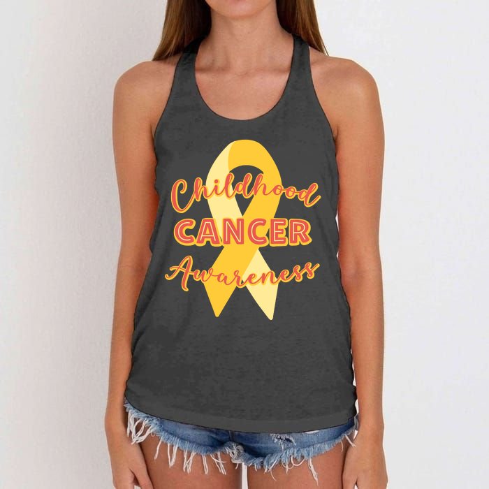 Childhood Cancer Awarebess Golden Gold Robbon Women's Knotted Racerback Tank