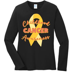 Childhood Cancer Awarebess Golden Gold Robbon Ladies Long Sleeve Shirt