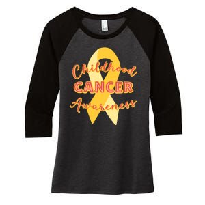 Childhood Cancer Awarebess Golden Gold Robbon Women's Tri-Blend 3/4-Sleeve Raglan Shirt