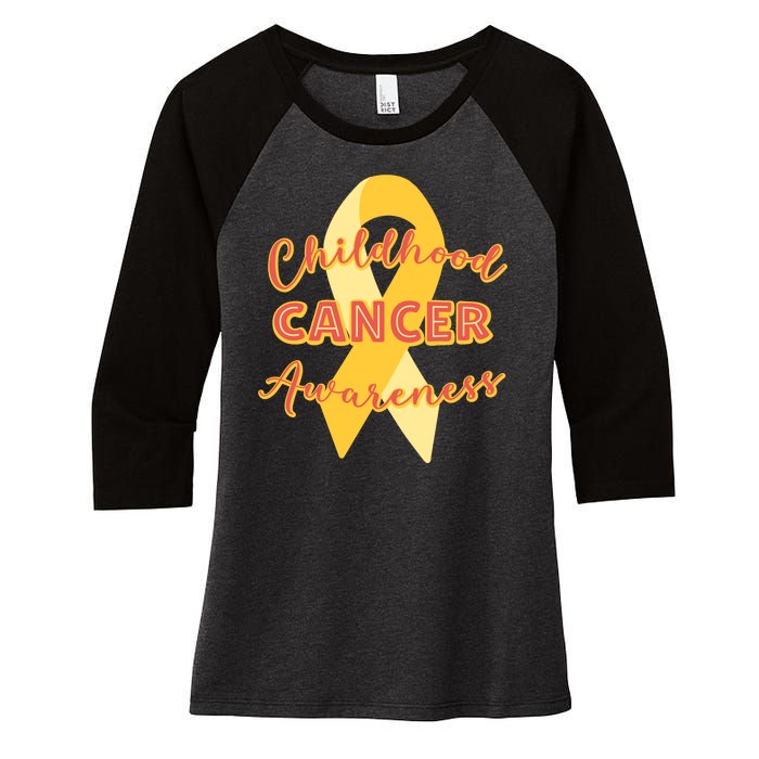 Childhood Cancer Awarebess Golden Gold Robbon Women's Tri-Blend 3/4-Sleeve Raglan Shirt