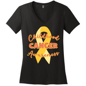 Childhood Cancer Awarebess Golden Gold Robbon Women's V-Neck T-Shirt