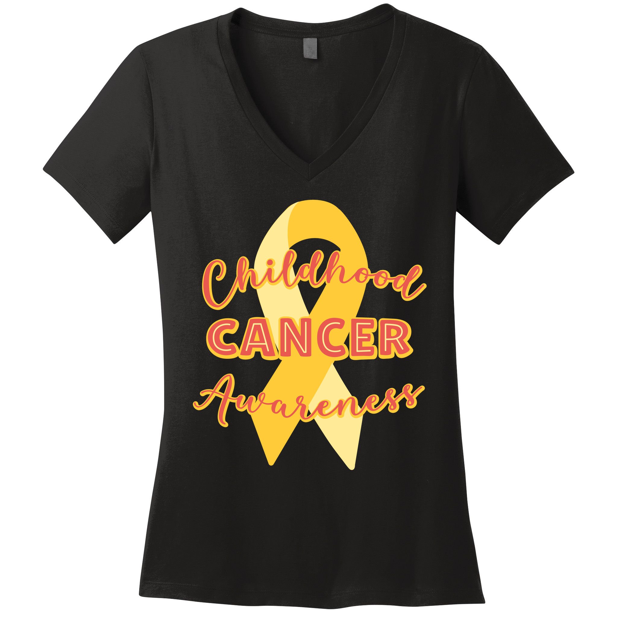 Childhood Cancer Awarebess Golden Gold Robbon Women's V-Neck T-Shirt