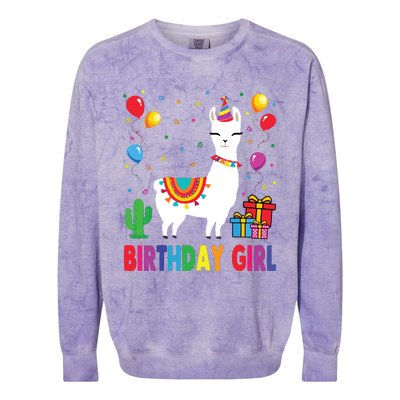 Cool Cute Alpaca Llama Cactus Birthday Girl Party Animal 3090 Colorblast Crewneck Sweatshirt