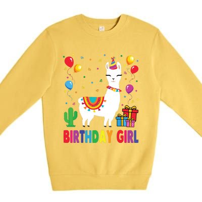 Cool Cute Alpaca Llama Cactus Birthday Girl Party Animal 3090 Premium Crewneck Sweatshirt