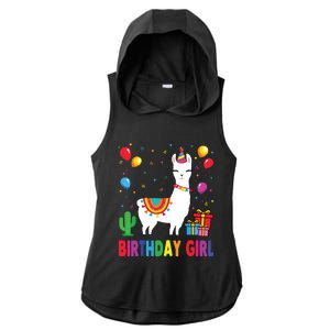 Cool Cute Alpaca Llama Cactus Birthday Girl Party Animal 3090 Ladies PosiCharge Tri-Blend Wicking Draft Hoodie Tank