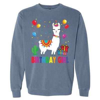 Cool Cute Alpaca Llama Cactus Birthday Girl Party Animal 3090 Garment-Dyed Sweatshirt