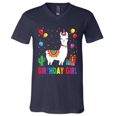 Cool Cute Alpaca Llama Cactus Birthday Girl Party Animal 3090 V-Neck T-Shirt