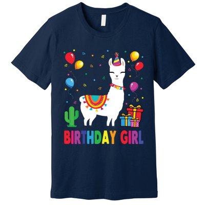 Cool Cute Alpaca Llama Cactus Birthday Girl Party Animal 3090 Premium T-Shirt