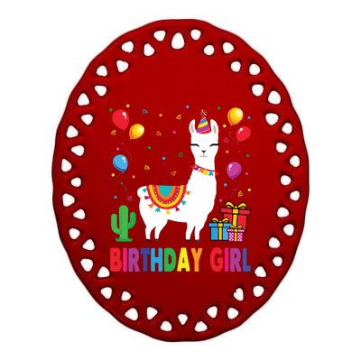 Cool Cute Alpaca Llama Cactus Birthday Girl Party Animal 3090 Ceramic Oval Ornament