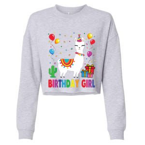 Cool Cute Alpaca Llama Cactus Birthday Girl Party Animal 3090 Cropped Pullover Crew