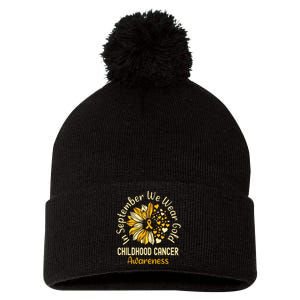 Childhood Cancer Awareness In September We Wear Gold Pom Pom 12in Knit Beanie