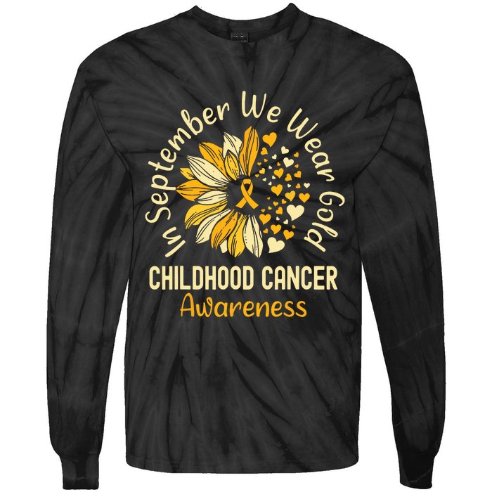 Childhood Cancer Awareness In September We Wear Gold Tie-Dye Long Sleeve Shirt