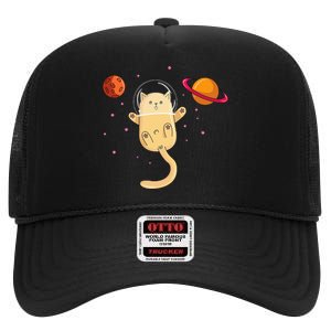 Chibi Cat Astronaut In Space High Crown Mesh Back Trucker Hat