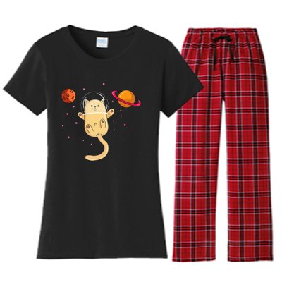 Chibi Cat Astronaut In Space Women's Flannel Pajama Set