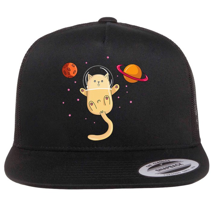 Chibi Cat Astronaut In Space Flat Bill Trucker Hat