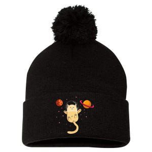 Chibi Cat Astronaut In Space Pom Pom 12in Knit Beanie