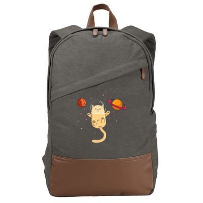 Chibi Cat Astronaut In Space Cotton Canvas Backpack