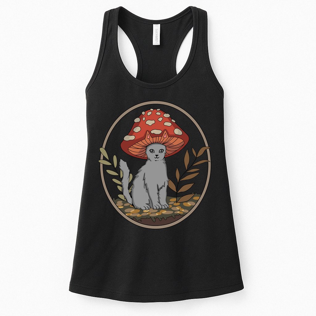 Cottagecore Cats Aesthetic Cat Mushroom Hat Kawaii Womens Tank Top