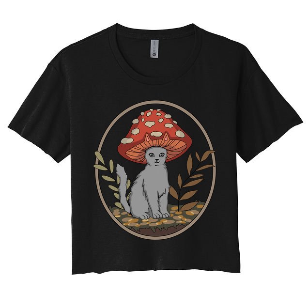 Cottagecore Cats Aesthetic Cat Mushroom Hat Kawaii Crop Top