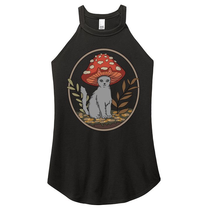 Cottagecore Cats Aesthetic Cat Mushroom Hat Kawaii Women's Perfect Tri Rocker Tank