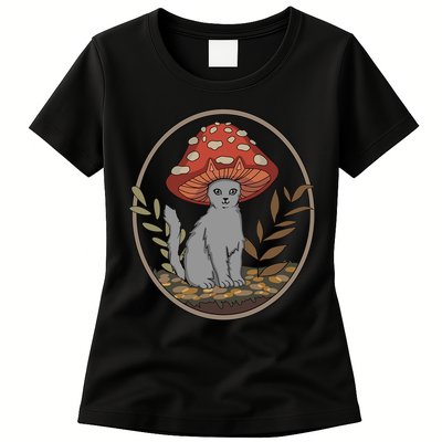 Cottagecore Cats Aesthetic Cat Mushroom Hat Kawaii Womens T-Shirt