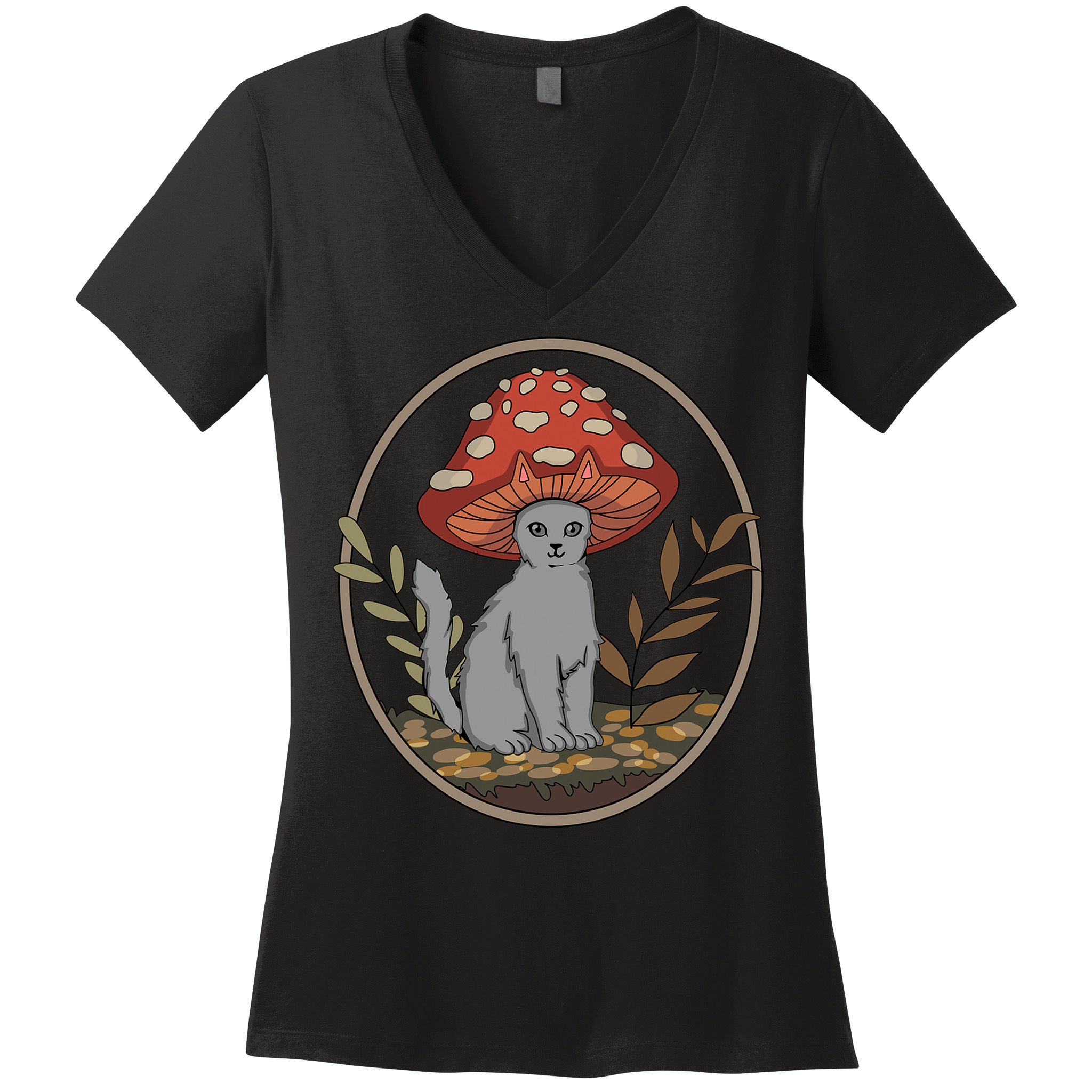 Cottagecore Cats Aesthetic Cat Mushroom Hat Kawaii Women's V-Neck T-Shirt