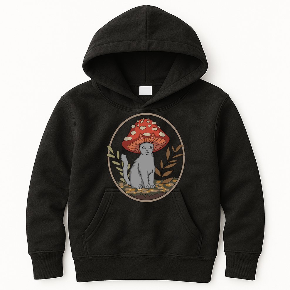 Cottagecore Cats Aesthetic Cat Mushroom Hat Kawaii Kids Hoodie