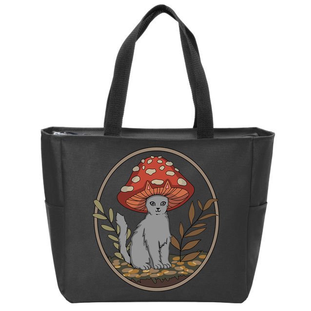 Cottagecore Cats Aesthetic Cat Mushroom Hat Kawaii Zip Tote Bag