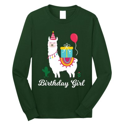 Cool Cute Alpaca Llama Cactus Girl Birthday Party Animal Long Sleeve Shirt